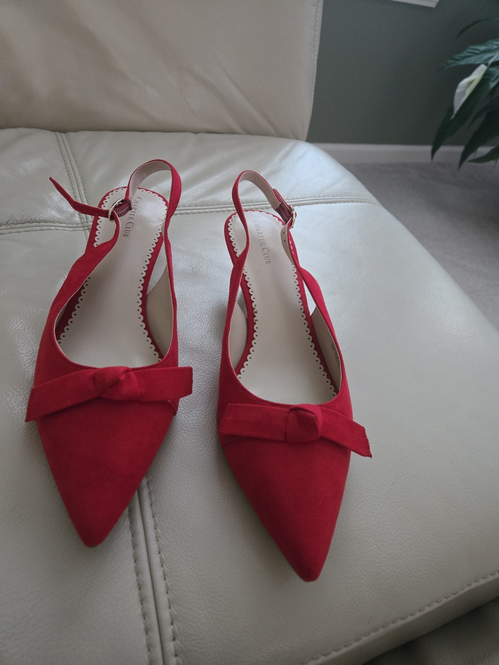 Charter Club Red Pointed Slingback Heels with Bow